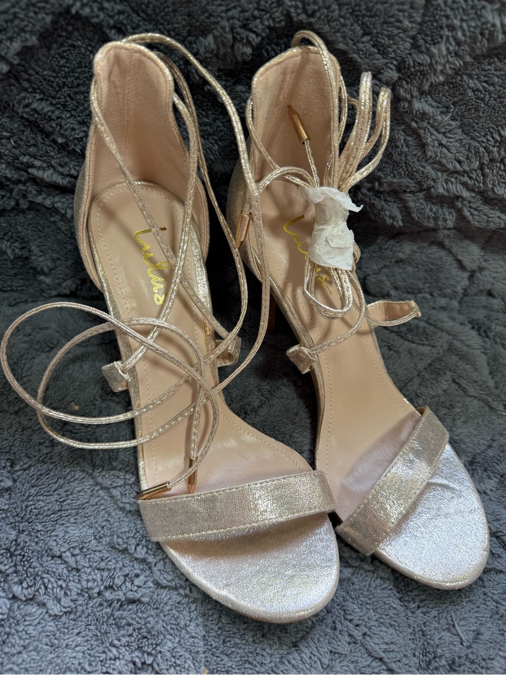 Lulus-Gold Lace-Up Women’s Sandals - Elegant Strappy Heels(8.5)